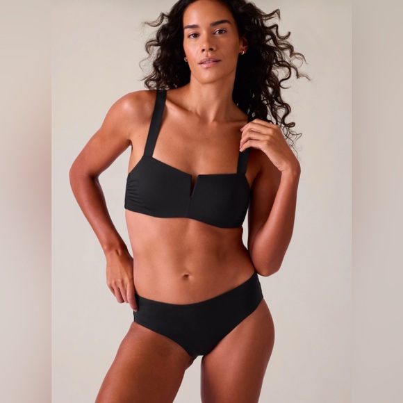 Athleta Square Neck V Bra Cup Swim Bikini Top  34D 34DD 34D/DD Black - Picture 2 of 14